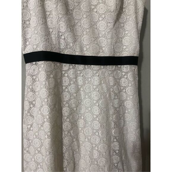 Ann Taylor Loft Women’s Size 4 Midi Dress Ivory Black Lace Overlay Side Zip - Picture 6 of 12